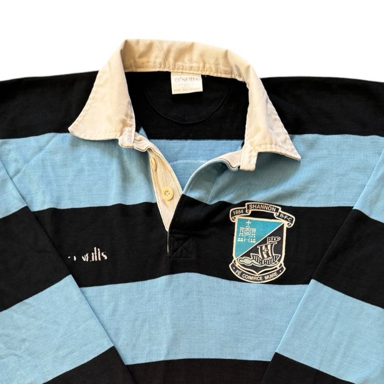 90's Medium O'Neills Shannon RFC Blue and Navy Rugby Shirt