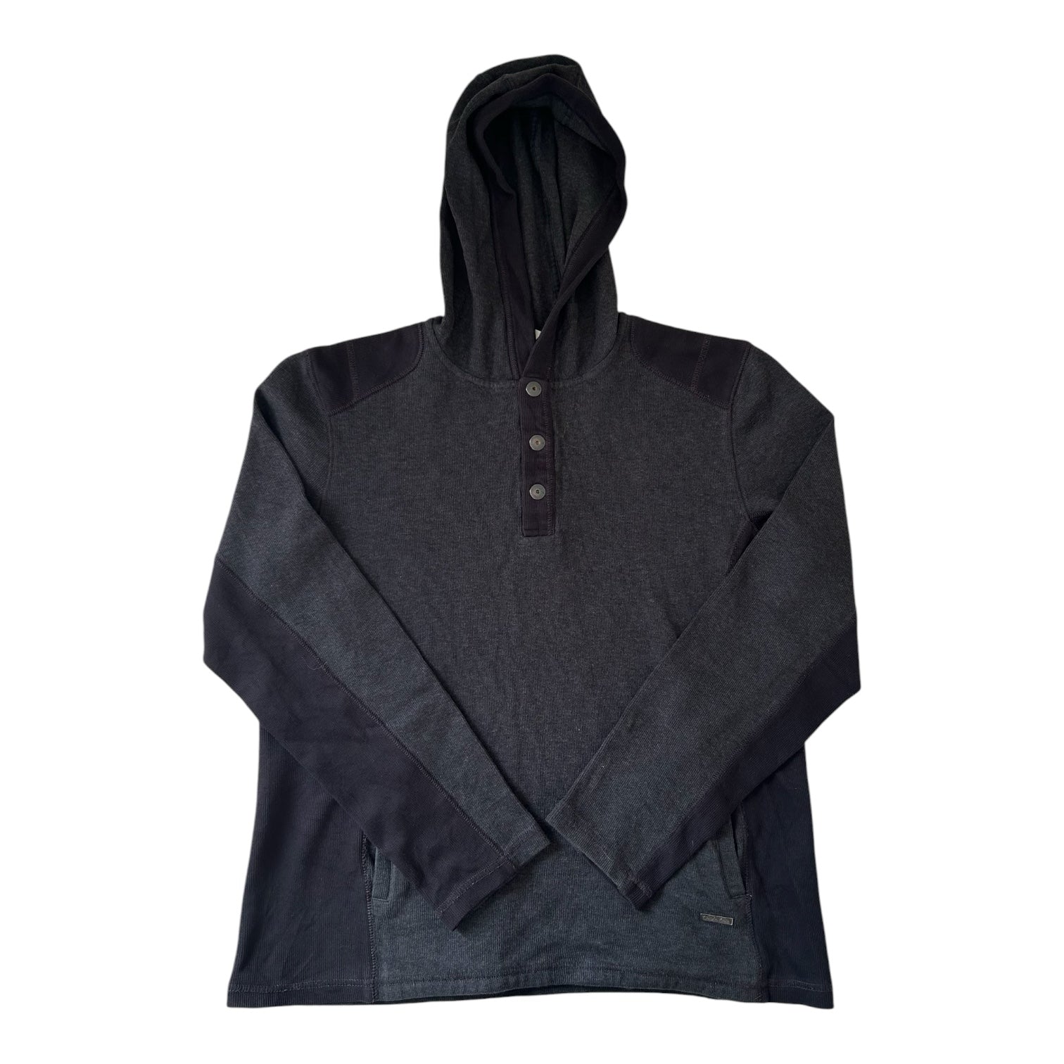Medium Calvin Klein Black Two Toned Henley Button Hoodie