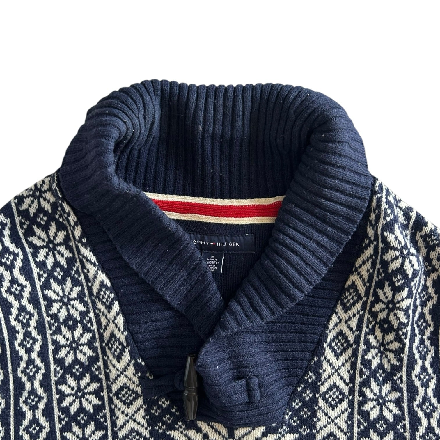 Medium Tommy Hilfiger Navy Fair Isle Snowflake Shawl Neck Jumper