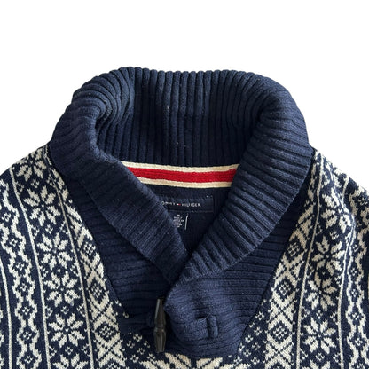 Medium Tommy Hilfiger Navy Fair Isle Snowflake Shawl Neck Jumper