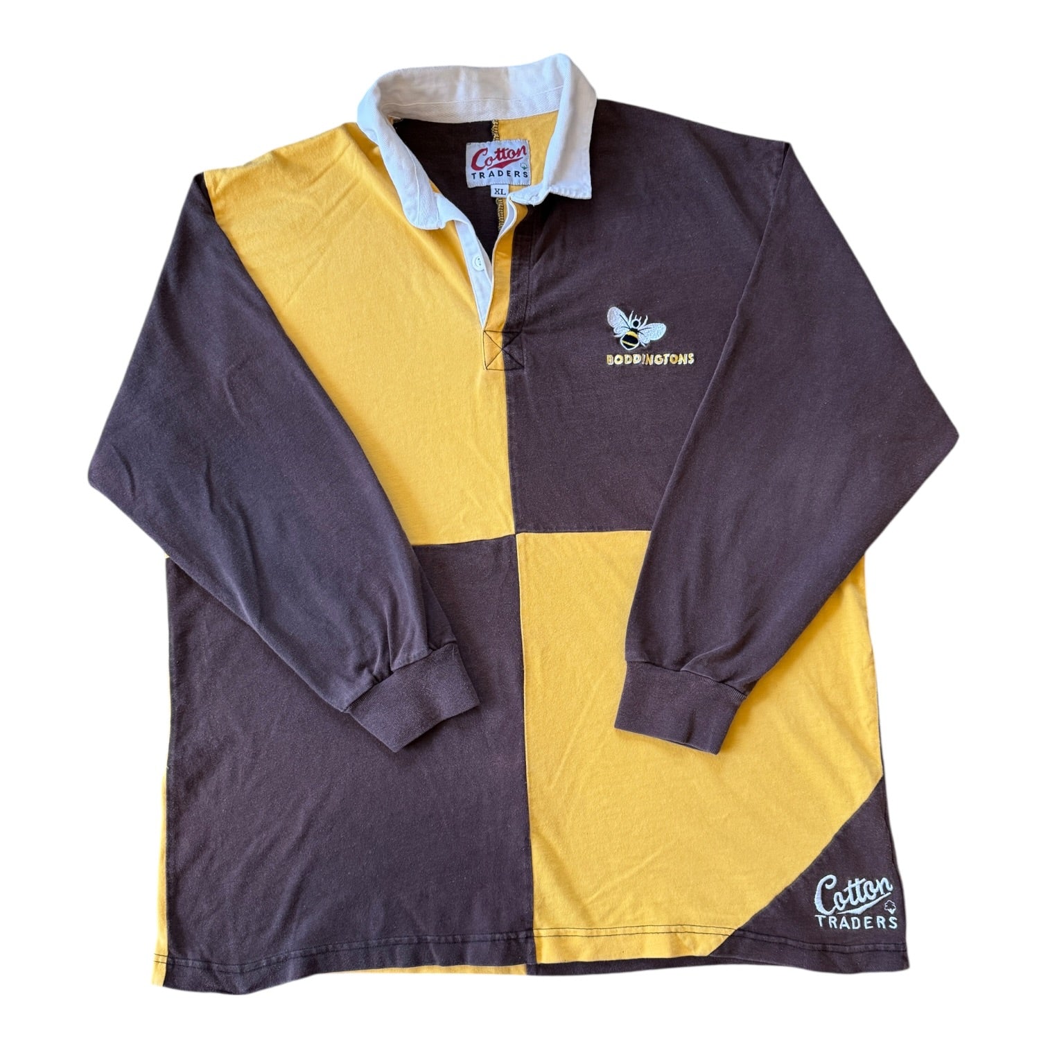 Extra large Cotton Traders Brown And Yellow Boddingtons Rugby Shirt