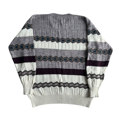 Large Pulltime Grey, Black and White Funky Knit Jumper