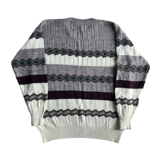 Large Pulltime Grey, Black and White Funky Knit Jumper
