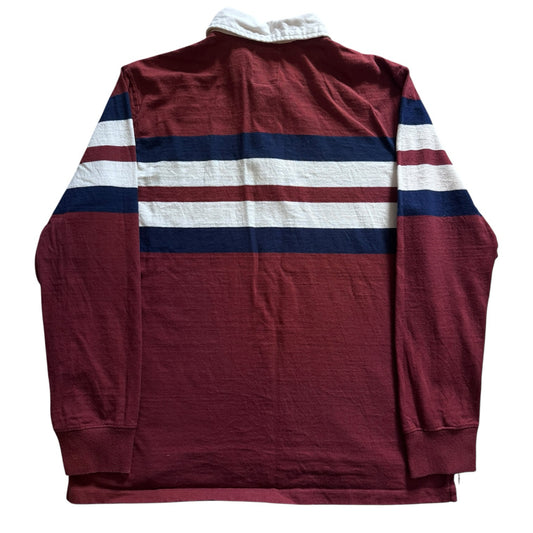 Large Lands' End Burgundy Striped Rugby Shirt