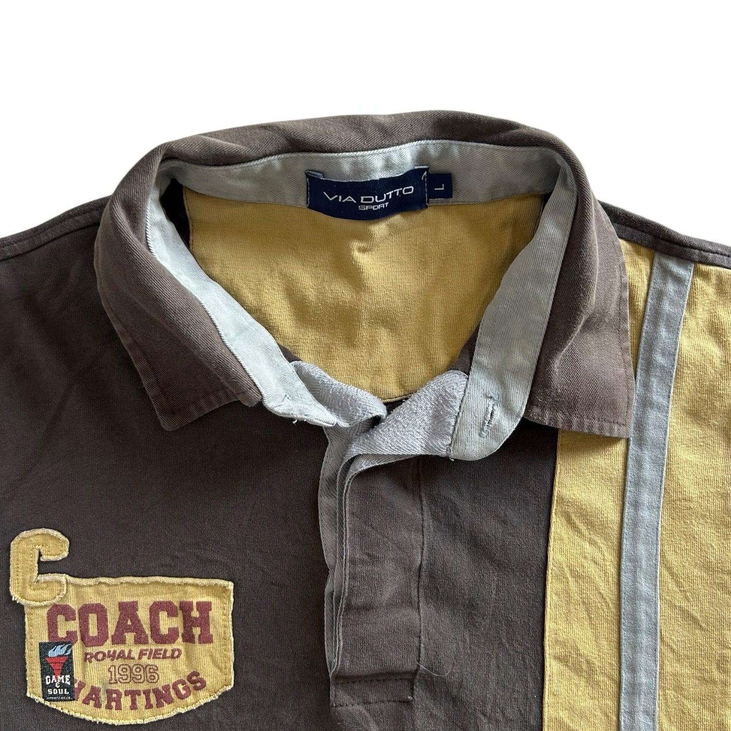 Large Via Dutto Brown and Yellow Rugby Shirt