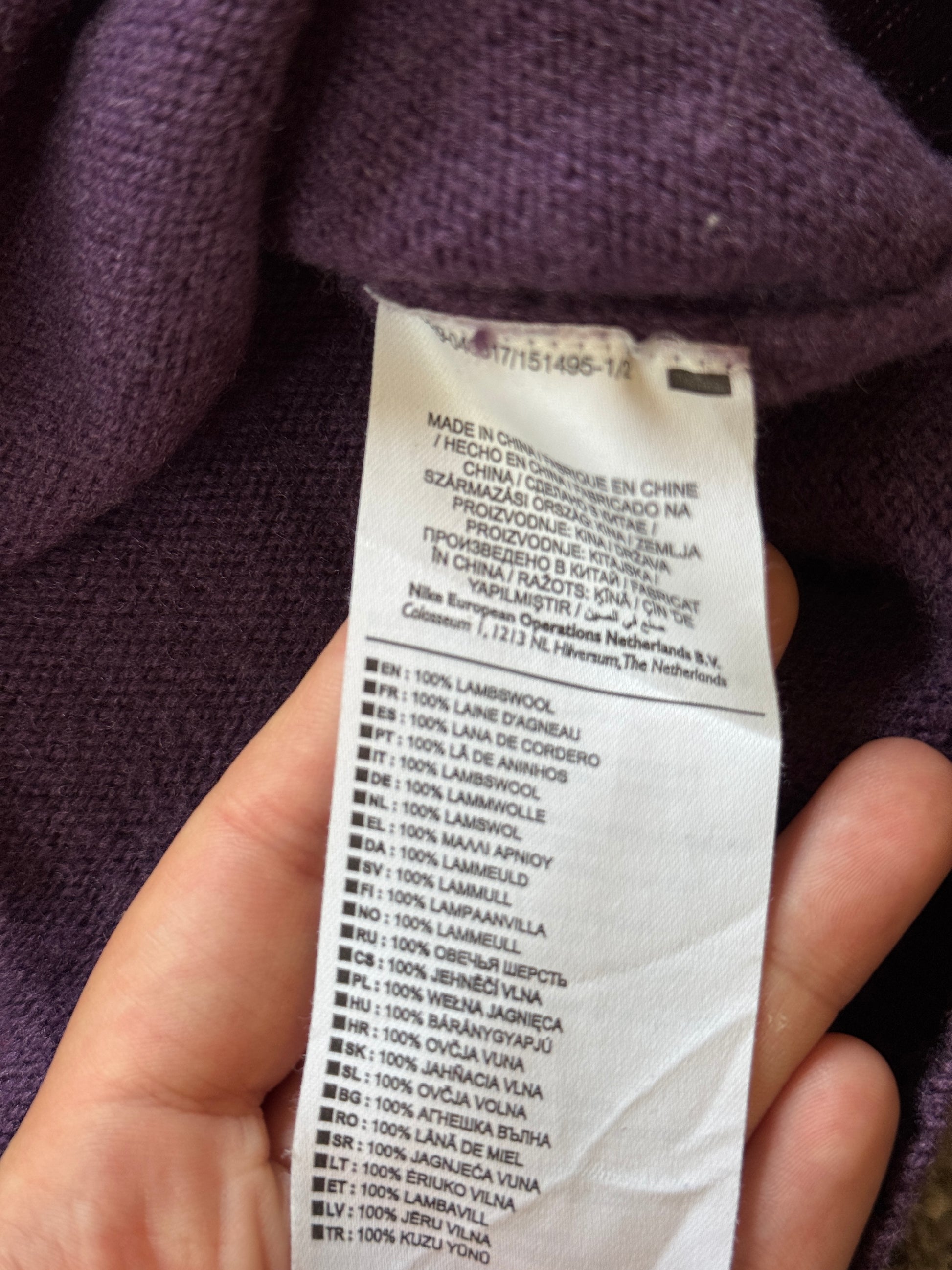 Extra large Nike Golf Purple Lambswool Jumper - repaired/holes