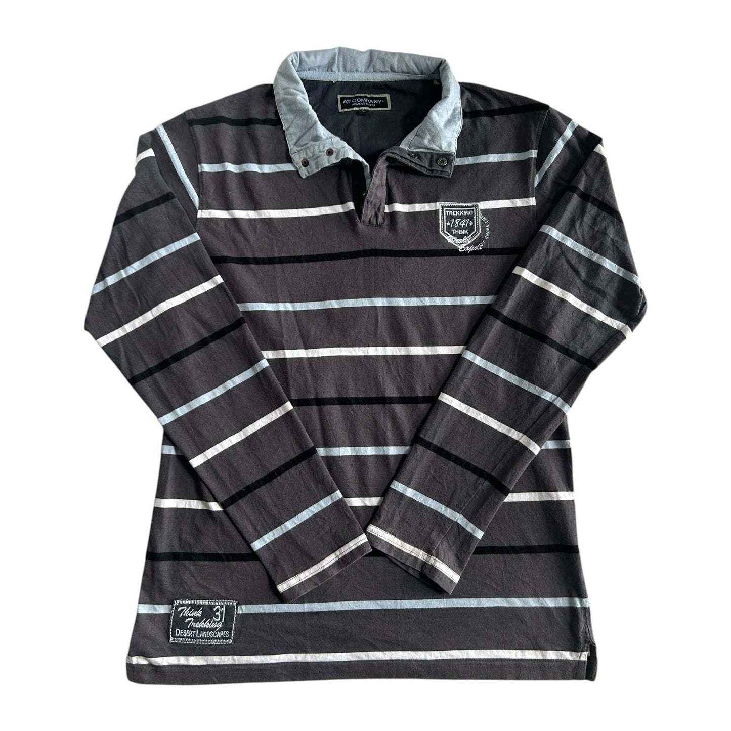 Large At Company Faded Brown Striped Rugby Shirt