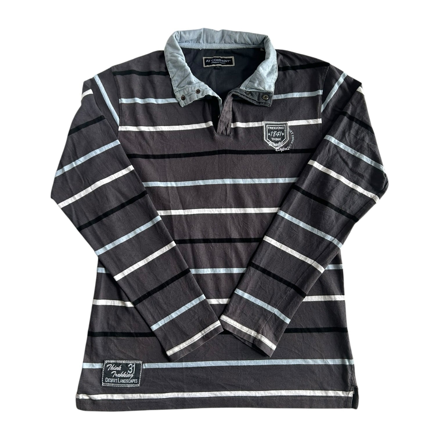 Large At Company Faded Brown Striped Rugby Shirt