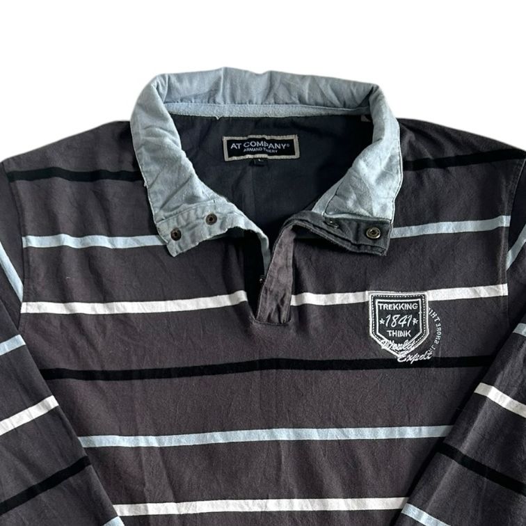 Large At Company Faded Brown Striped Rugby Shirt