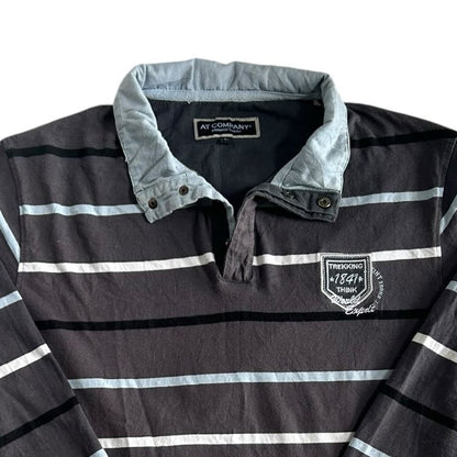 Large At Company Faded Brown Striped Rugby Shirt