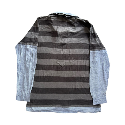 Extra large E-bound Brown Striped Body and White/Blue Striped Built in Sleeves Rugby Shirt