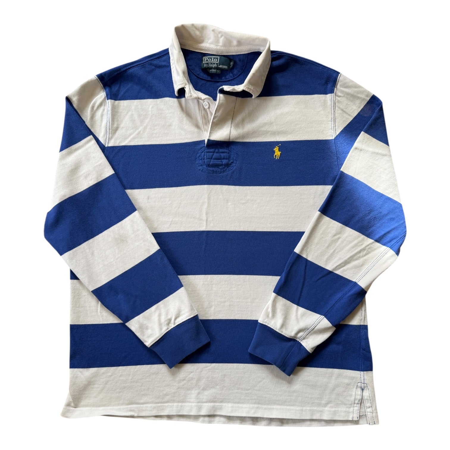 Large Ralph Lauren Blue and White Rugby Shirt