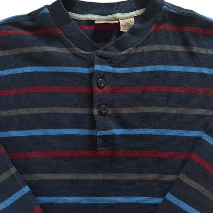 Large L.L.bean Navy and Red Henley Striped Jumper