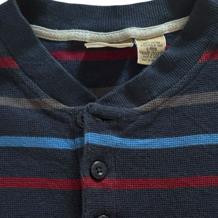 Large L.L.bean Navy and Red Henley Striped Jumper