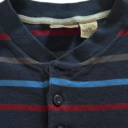Large L.L.bean Navy and Red Henley Striped Jumper
