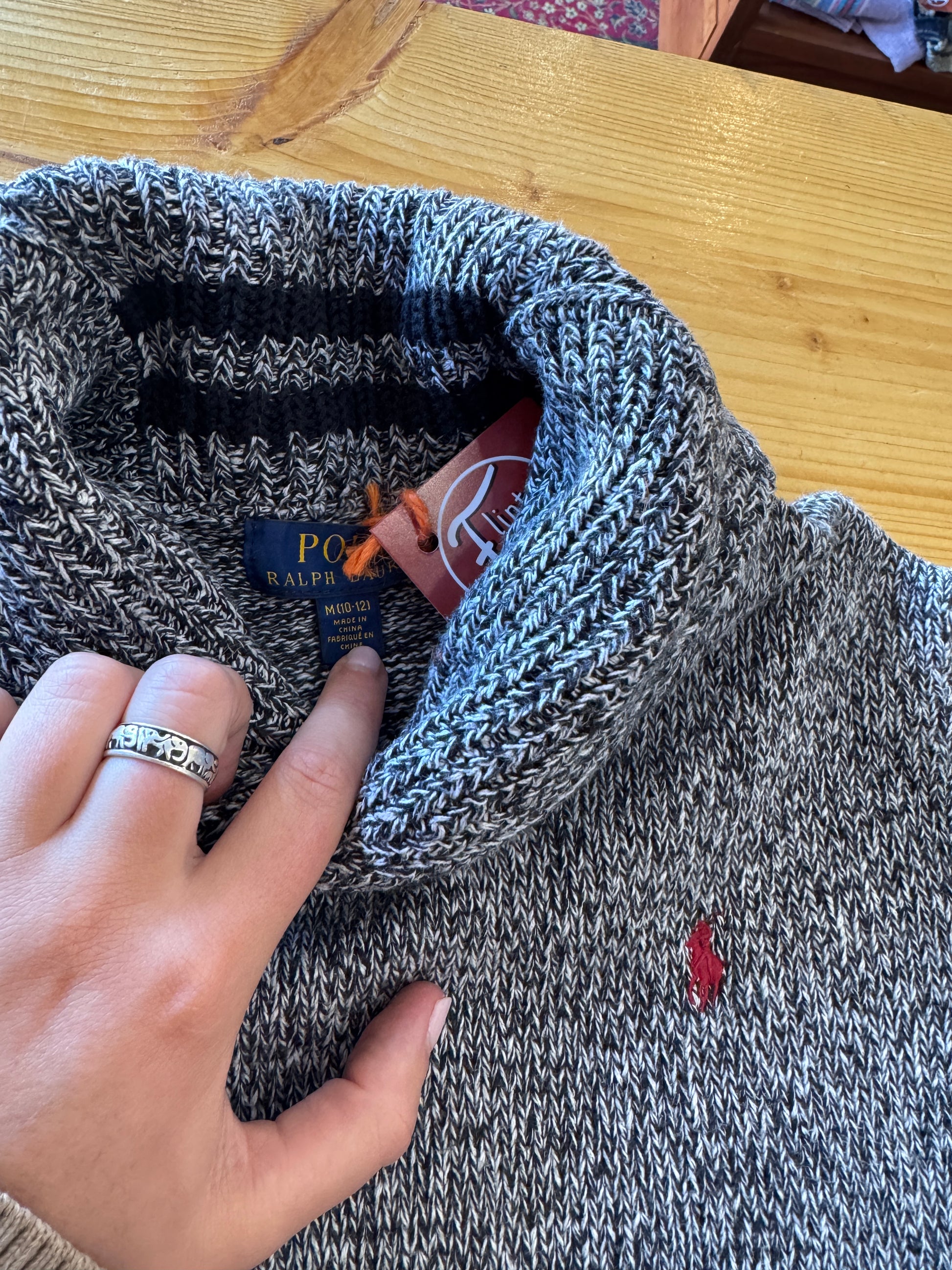 Aged 10-12 Ralph Lauren Speckled Grey Knitted Shawl Neck Jumper