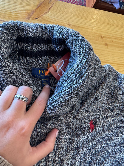 Aged 10-12 Ralph Lauren Speckled Grey Knitted Shawl Neck Jumper