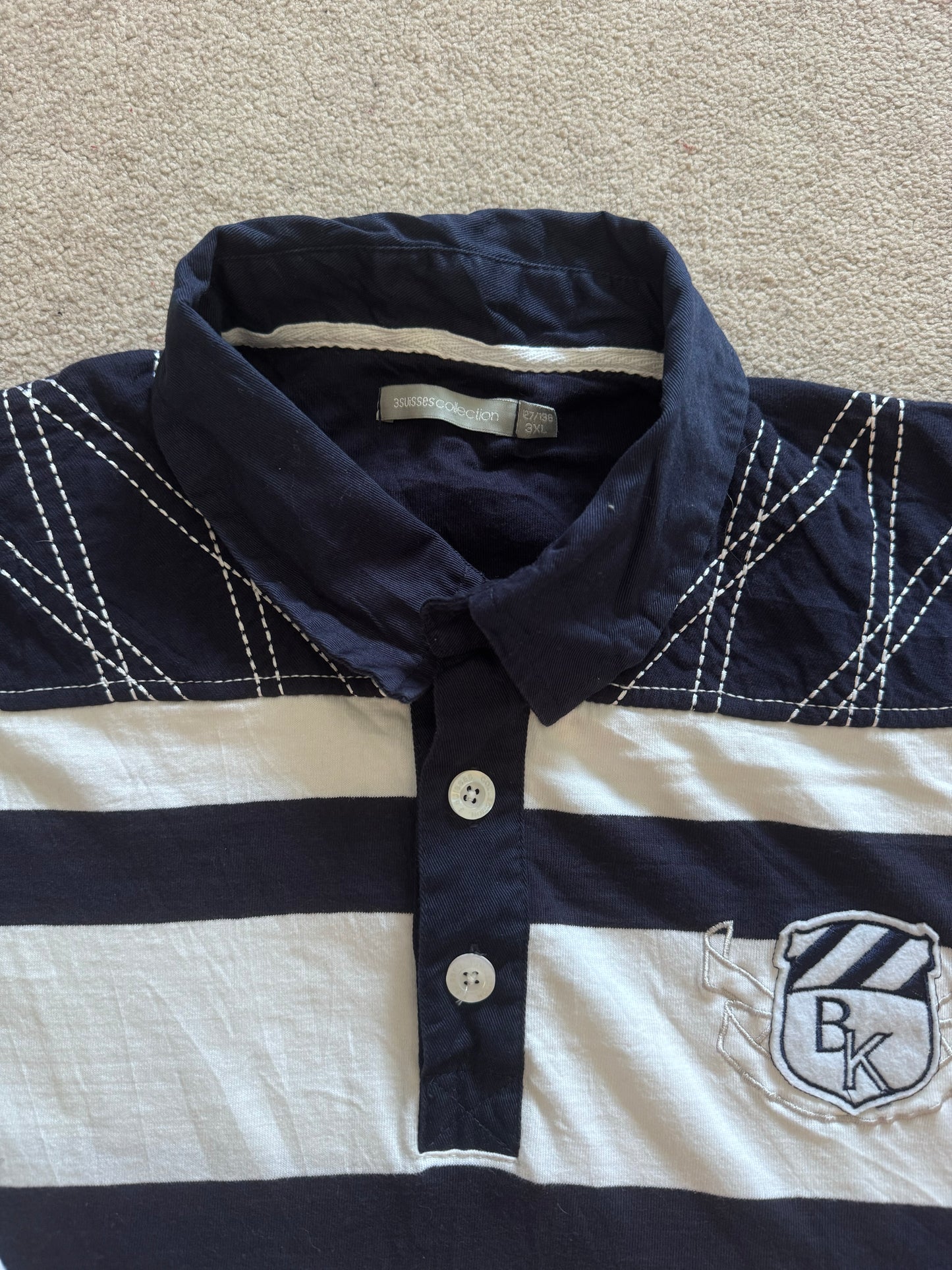 3XL 3 Suisses Navy and White Rugby Shirt