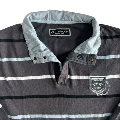 Large At Company Faded Brown Striped Rugby Shirt