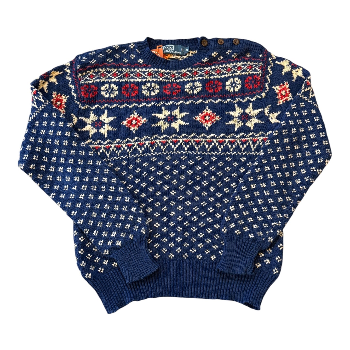 Medium Ralph Lauren Blue Knitted Nordic Jumper