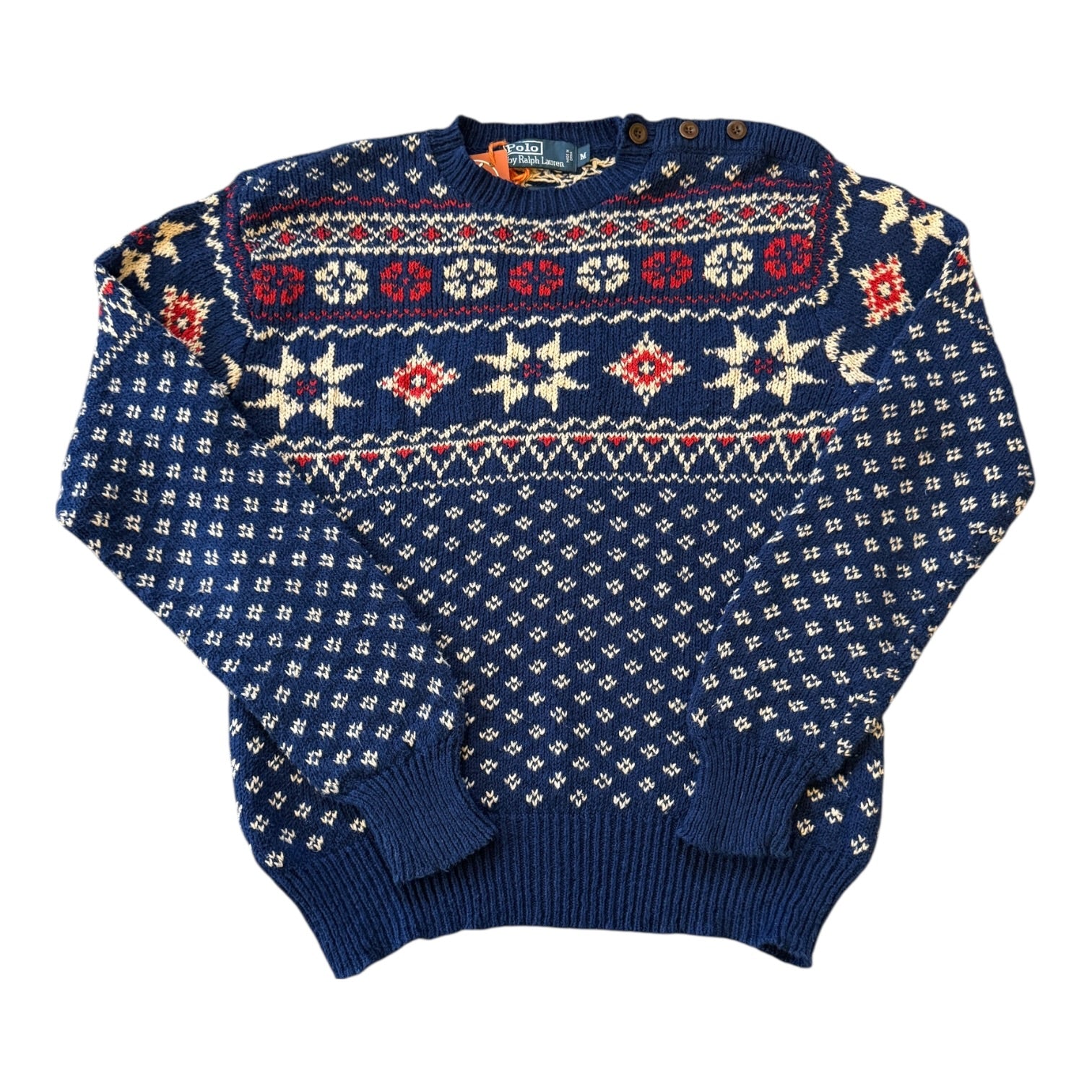 Medium Ralph Lauren Blue Knitted Nordic Jumper