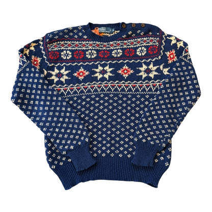 Medium Ralph Lauren Blue Knitted Nordic Jumper