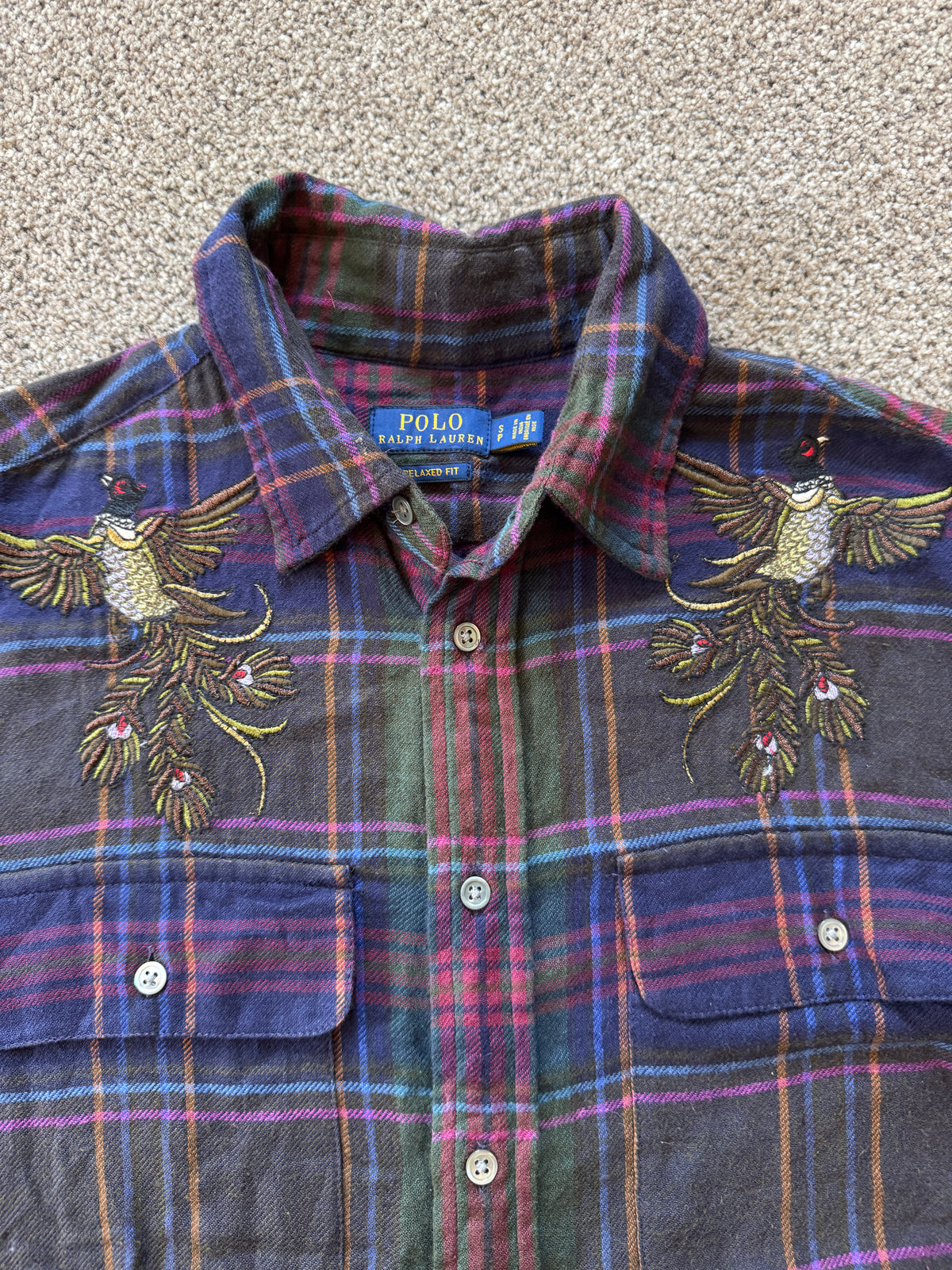 Rare Small Ralph Lauren Purple, Green and Blue Check Flannel Pheasant Shirt