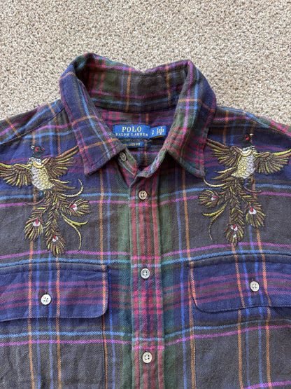 Rare Small Ralph Lauren Purple, Green and Blue Check Flannel Pheasant Shirt
