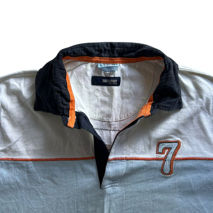 Medium Dutti Sports Blue and White Rugby Shirt