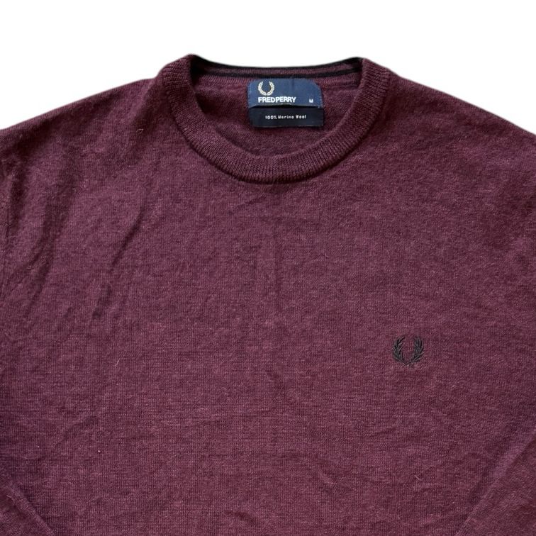 Medium Fred Perry Burgundy Merino Wool Knitted Jumper