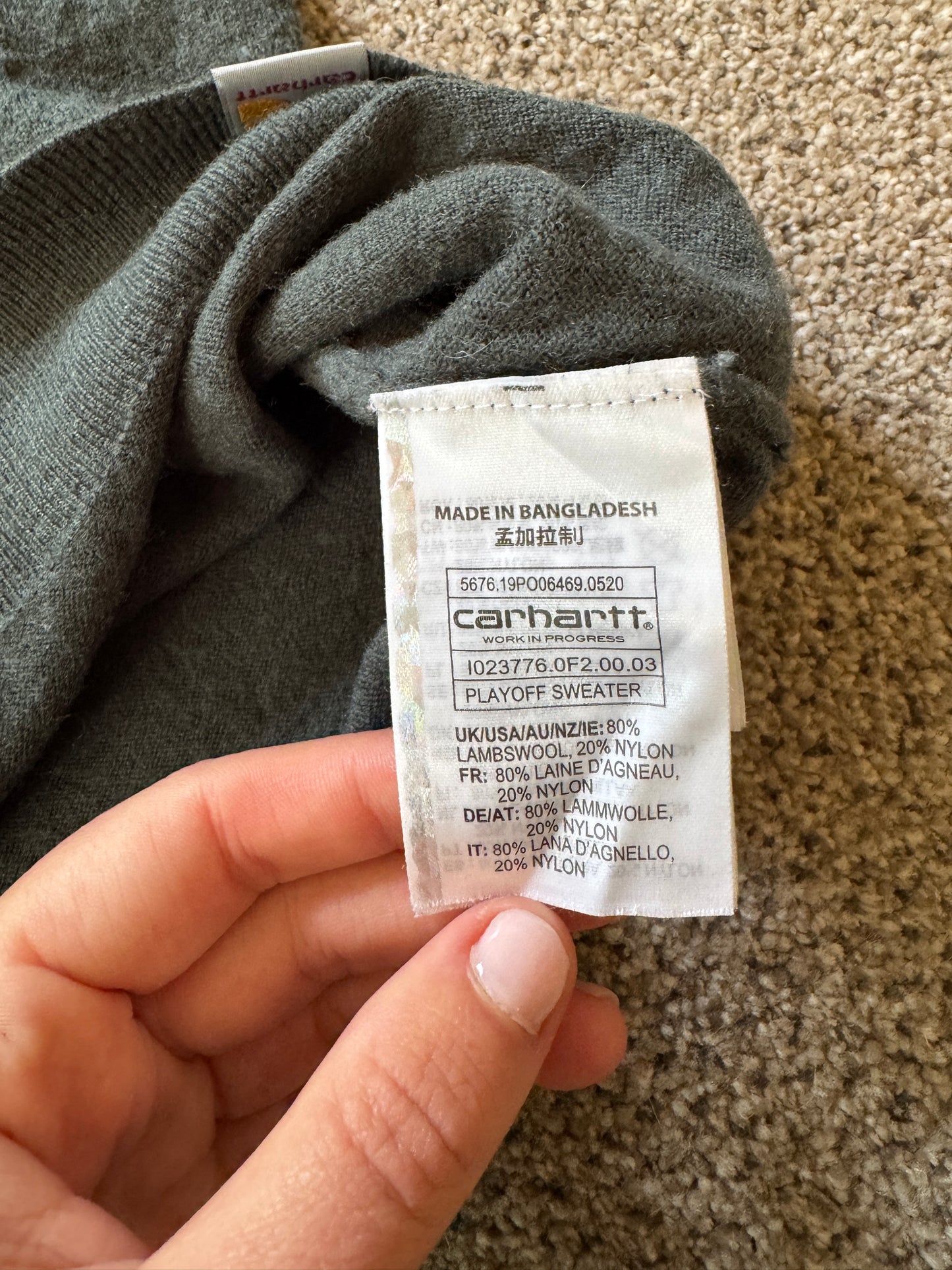 Medium Carhartt Green Wool Playoff Sweater