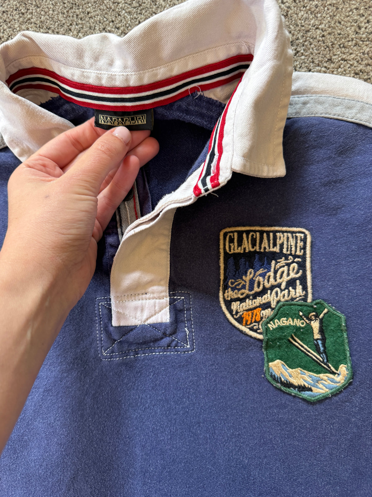 Small Napapijri Blue Glacialpine Lodge Nagano Rugby Shirt