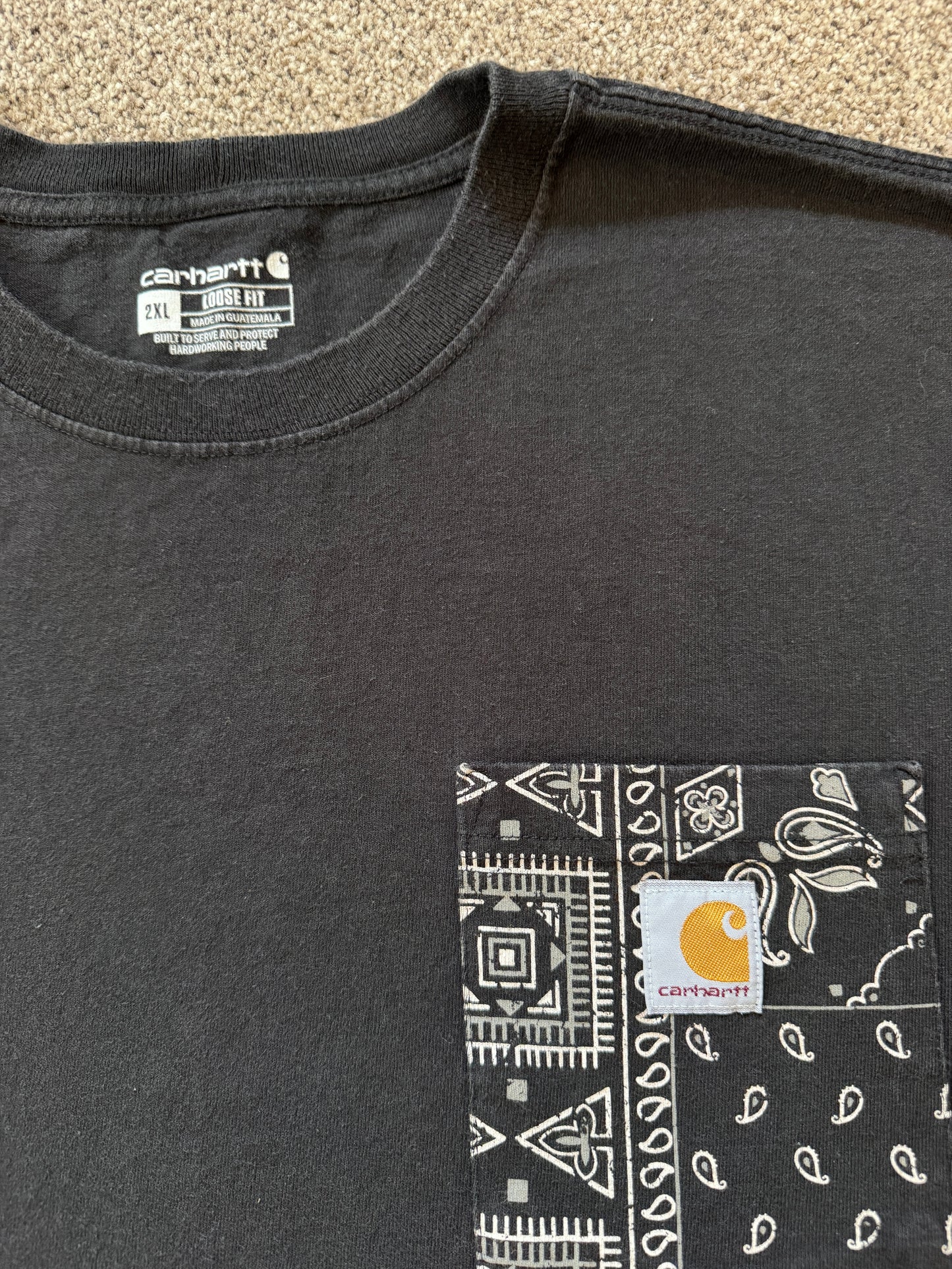 XXL Loose Fit Carhartt Black Bandana Style Pocket T-Shirt