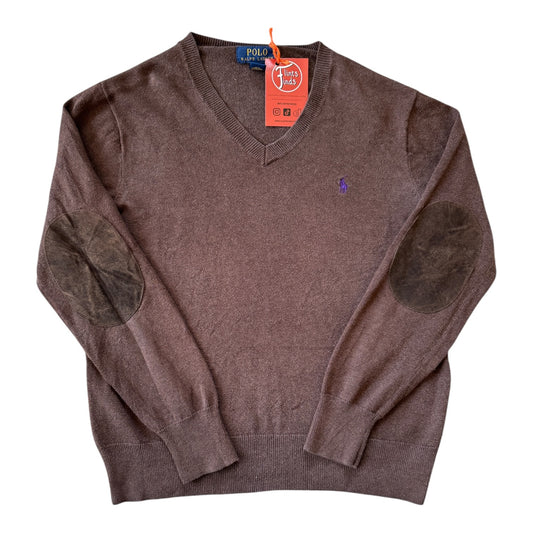 Aged 14-16 Ralph Lauren Brown V-Neck Jumper