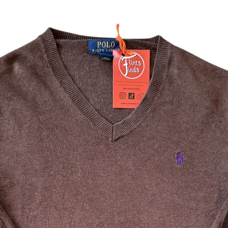 Aged 14-16 Ralph Lauren Brown V-Neck Jumper