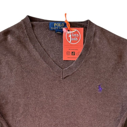 Aged 14-16 Ralph Lauren Brown V-Neck Jumper