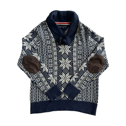 Medium Tommy Hilfiger Navy Fair Isle Snowflake Shawl Neck Jumper