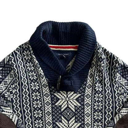 Medium Tommy Hilfiger Navy Fair Isle Snowflake Shawl Neck Jumper