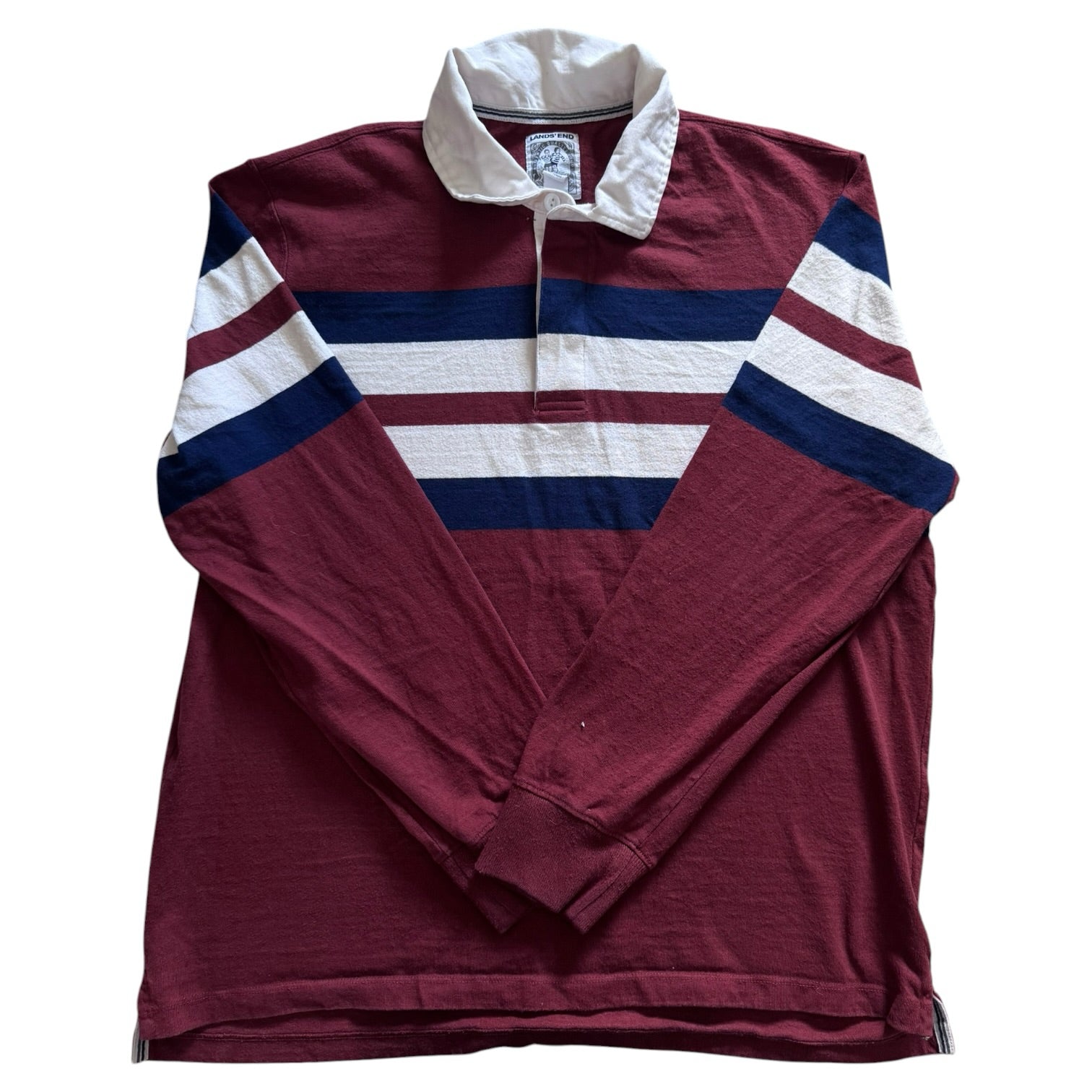 Large Lands' End Burgundy Striped Rugby Shirt
