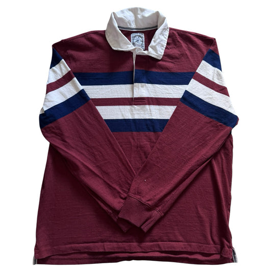 Large Lands' End Burgundy Striped Rugby Shirt