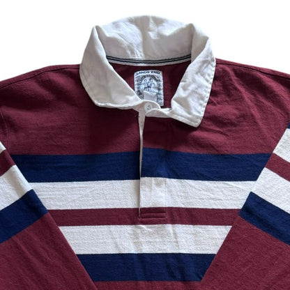 Large Lands' End Burgundy Striped Rugby Shirt