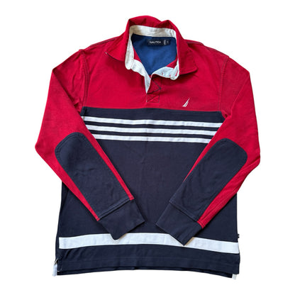 Small Nautica Red and Navy Rugby Shirt - colour bled