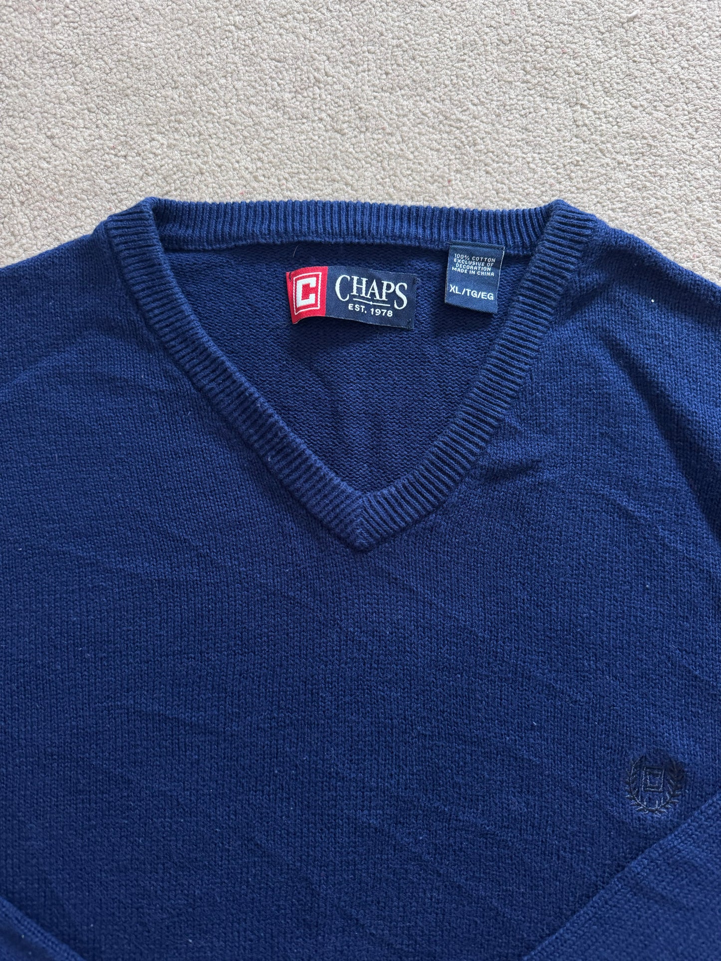 Extra large Chaps Blue Knitted V-Neck Sweater