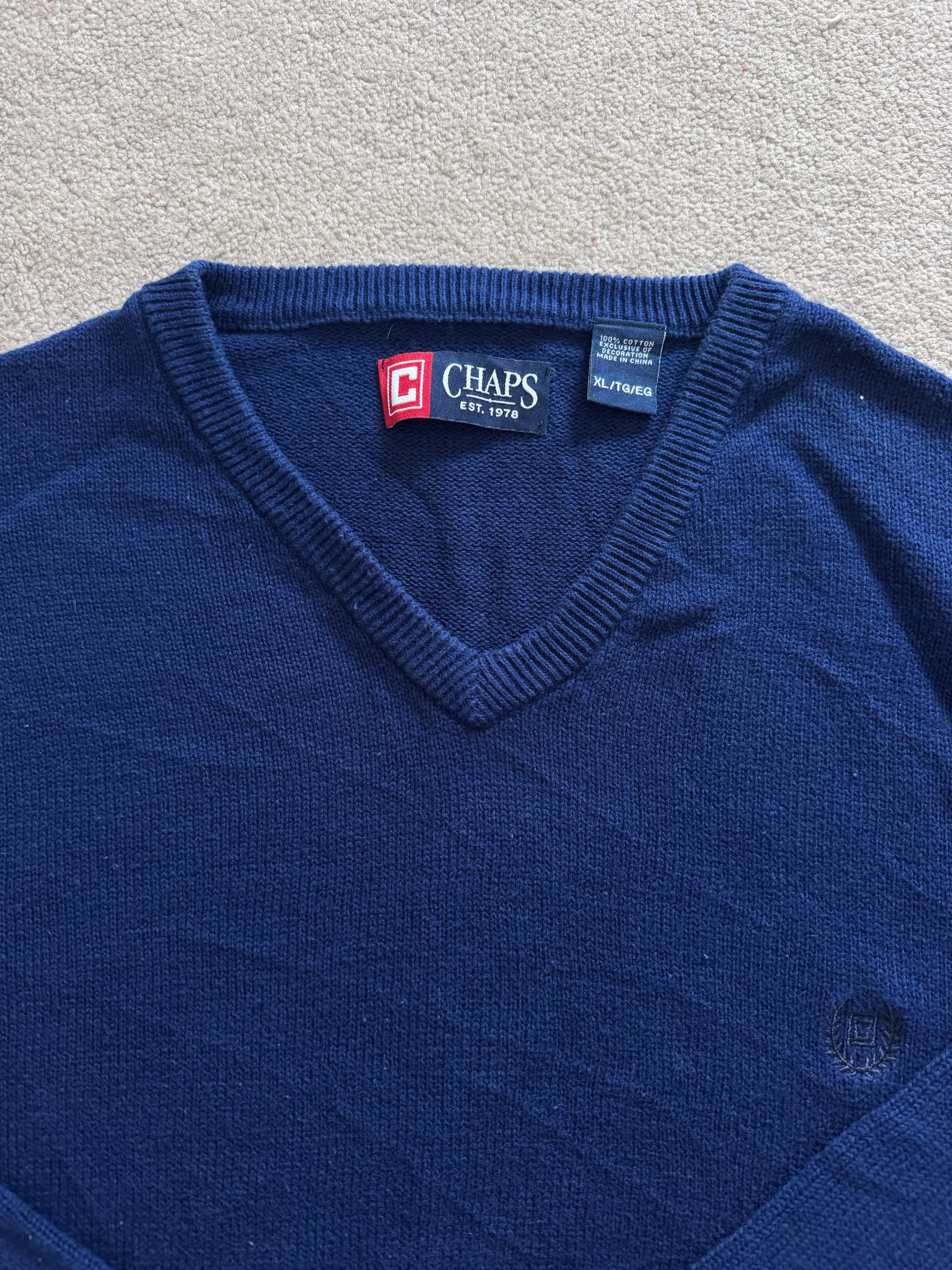 Extra large Chaps Blue Knitted V-Neck Sweater