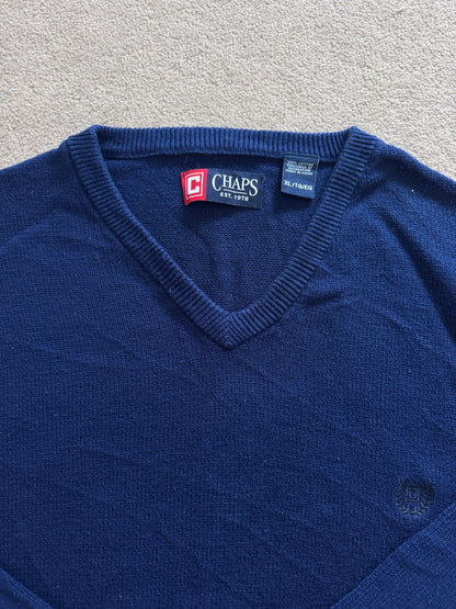Extra large Chaps Blue Knitted V-Neck Sweater