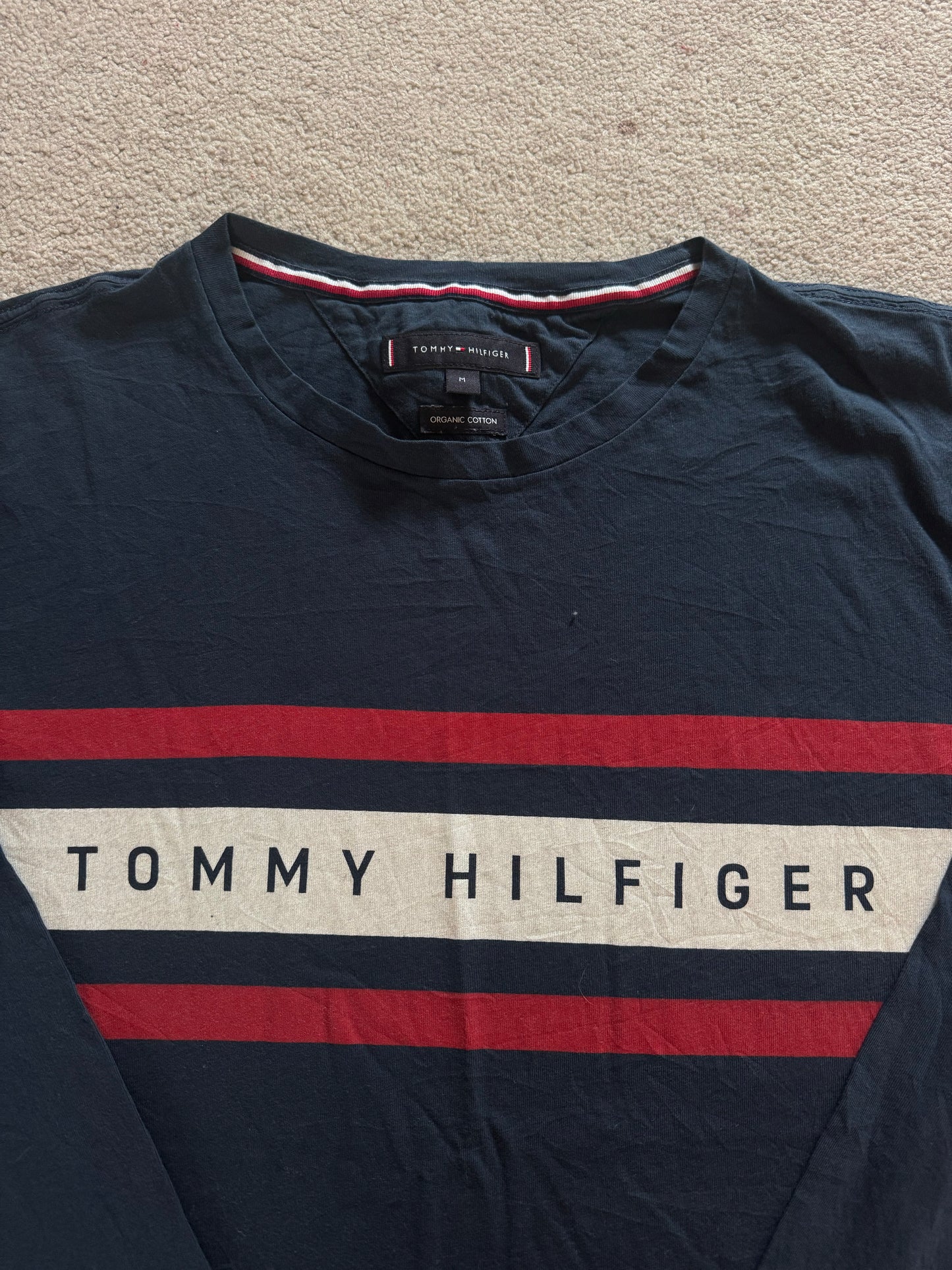 Medium Tommy Hilfiger Navy Long Sleeved Spellout T-Shirt