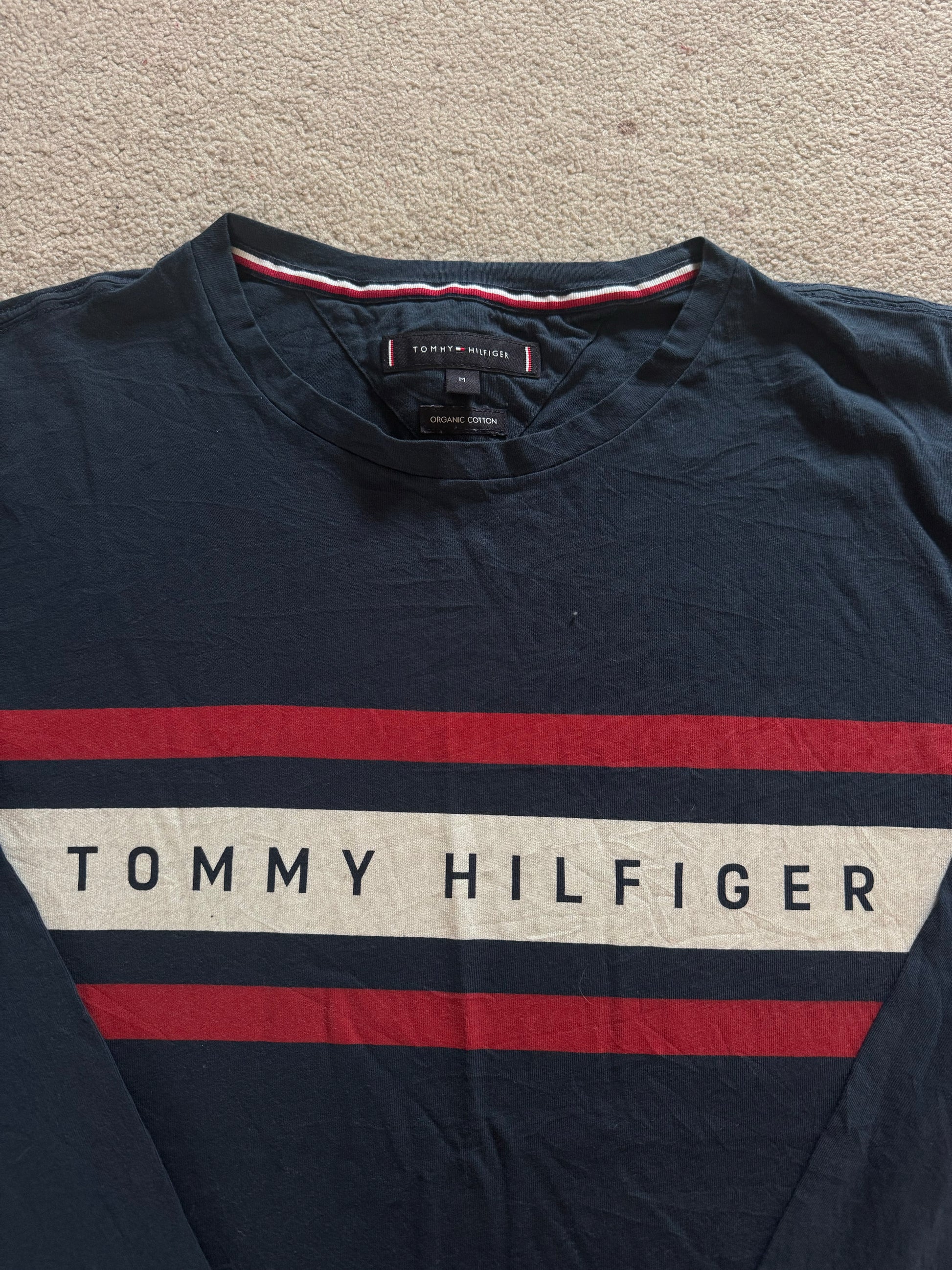 Medium Tommy Hilfiger Navy Long Sleeved Spellout T-Shirt