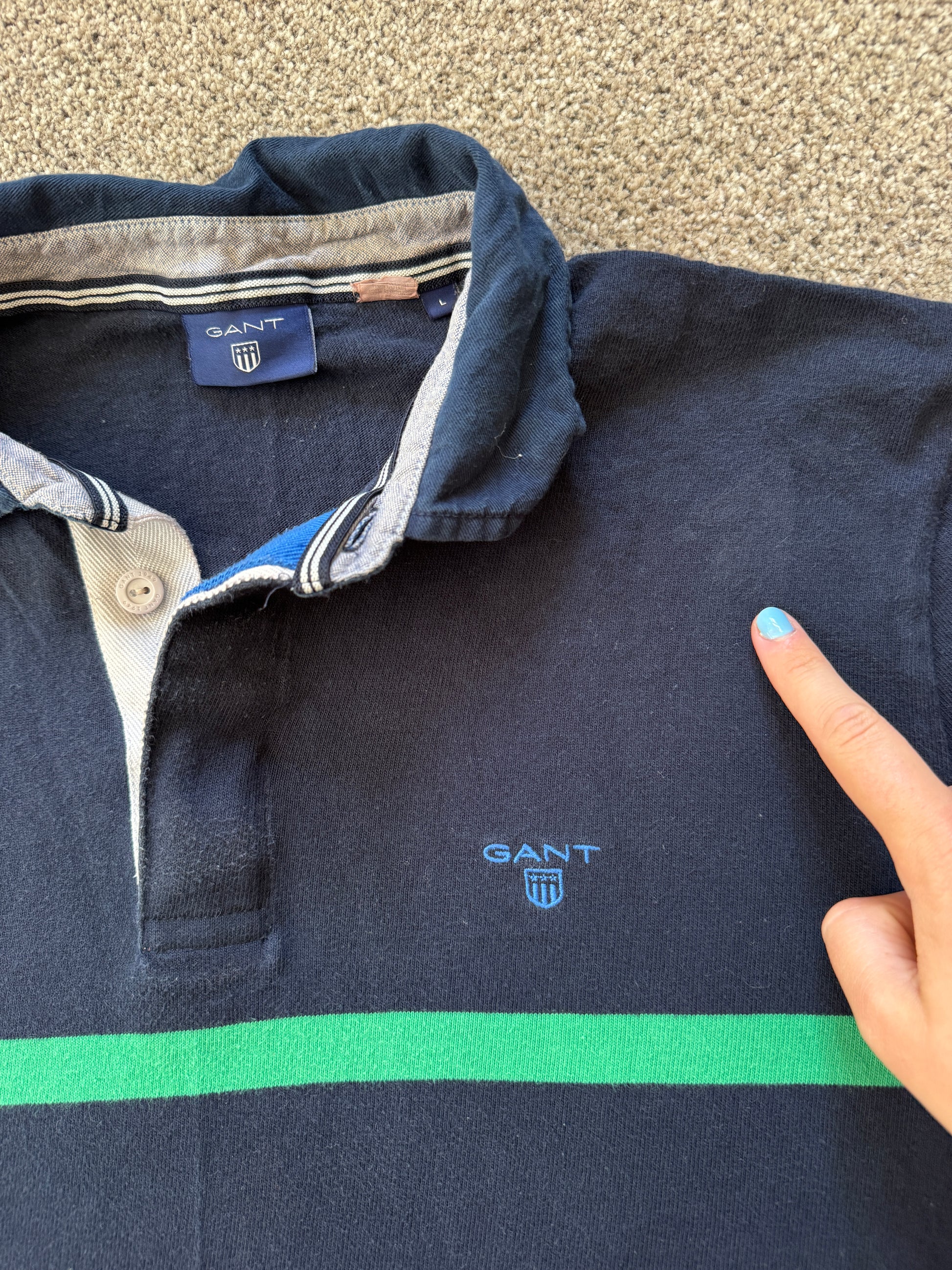 Large Gant Navy and Colourful Stripes Rugby Shirt