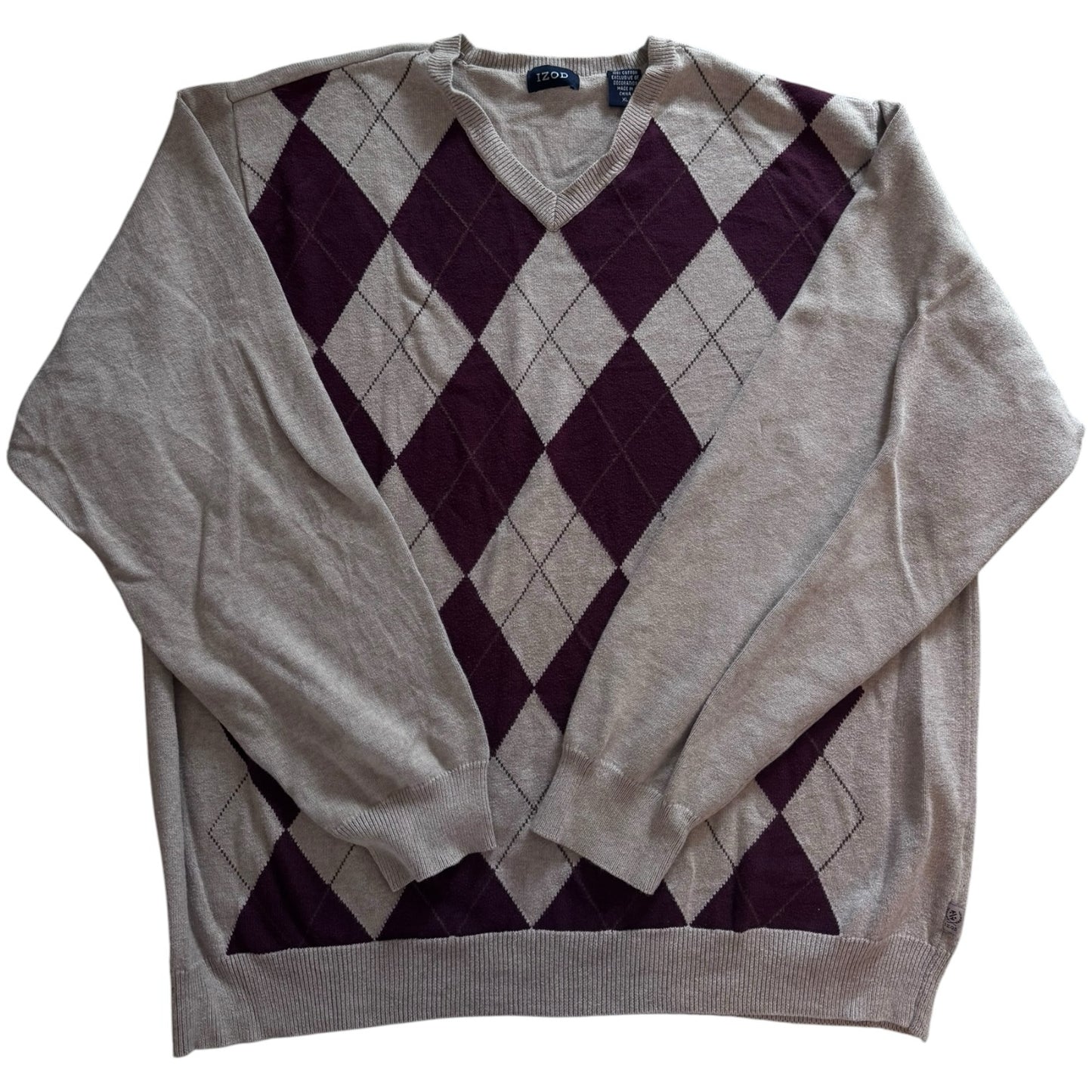 Extra large Izod Beige V-Neck Argyle Jumper