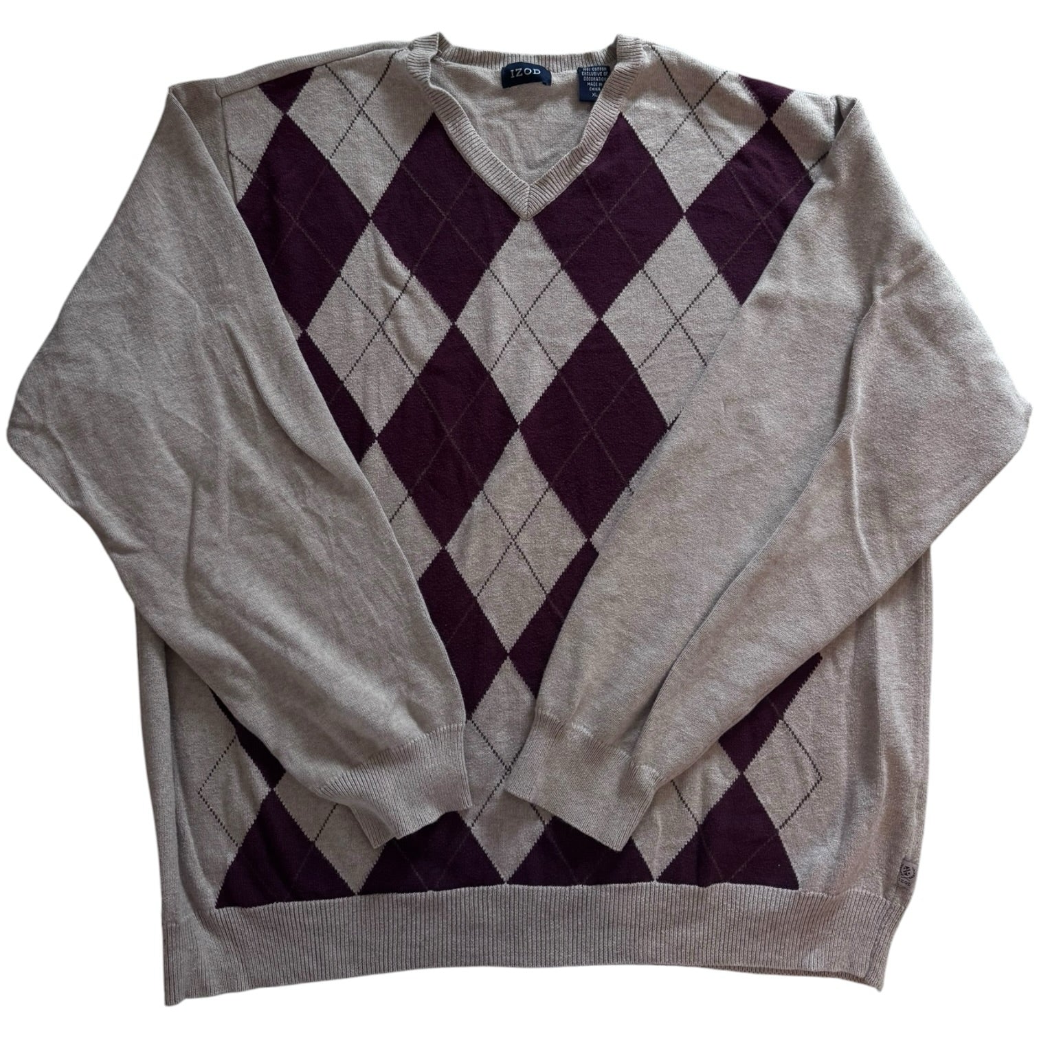 Extra large Izod Beige V-Neck Argyle Jumper